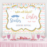 Lofaris Staches or Lashes Pink and Blue Baby Shower Backdrop